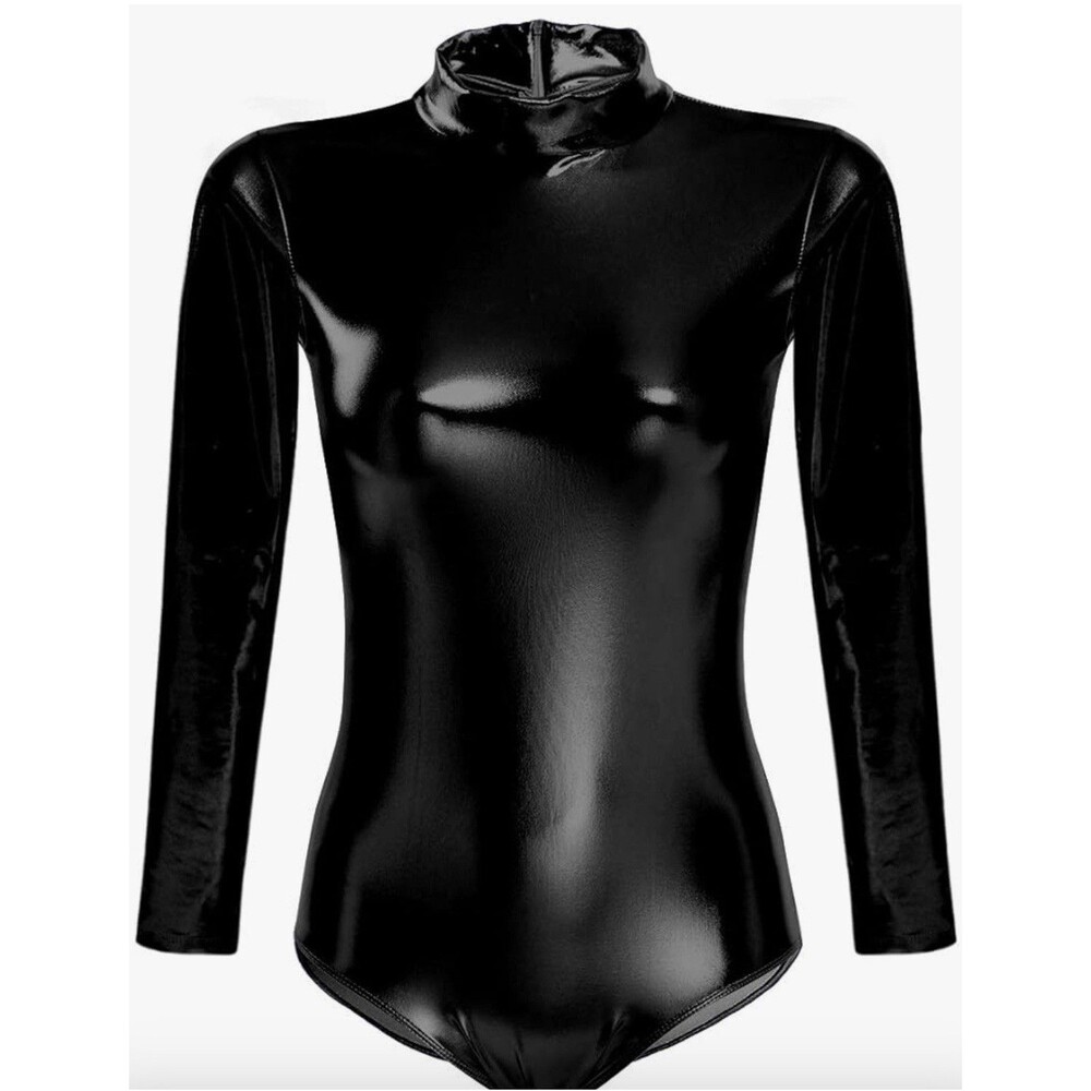 ODIZLI Women Shiny Metallic Long Sleeve Leotard Bodysuit Gymnastics Ballet Dance